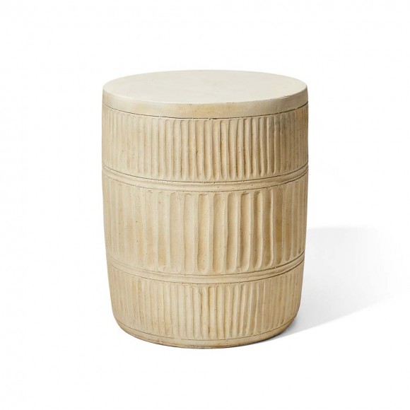 glitzhome Glitzhome 18.5"H MGO Cream White Grooved Textured Garden Stool or Planter Stand or Accent Table (Multi-functional)