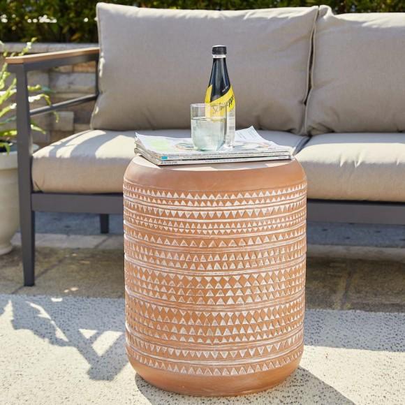 Glitzhome Glitzhome 18.5"H MGO Embossed Texture Terracotta Garden Stool Or Planter Stand Or Accent Table (Multi-functional)