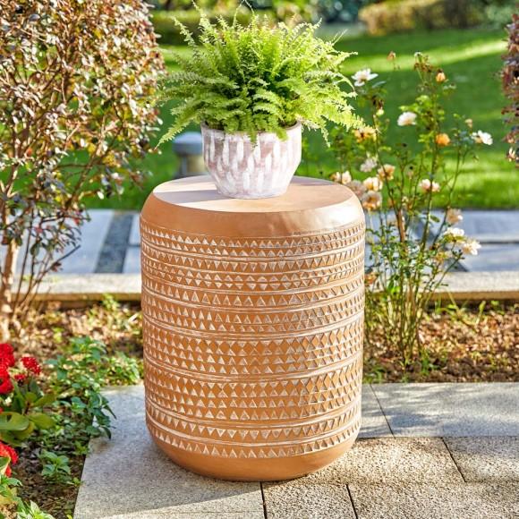 Glitzhome Glitzhome 18.5"H MGO Embossed Texture Terracotta Garden Stool Or Planter Stand Or Accent Table (Multi-functional)