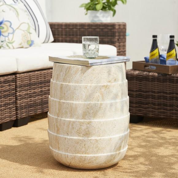 Glitzhome Glitzhome 18.5"H Multi-functional MGO Faux Travertine Garden Stool Or Planter Stand Or Accent Table