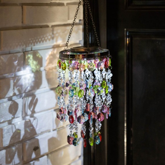 Glitzhome Glitzhome 18.75"H Solar Lighted Hanging Décor With Multicolored Acrylic Jewel Beads