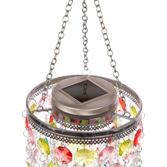 Glitzhome Glitzhome 18.75"H Solar Lighted Hanging Décor With Multicolored Acrylic Jewel Beads