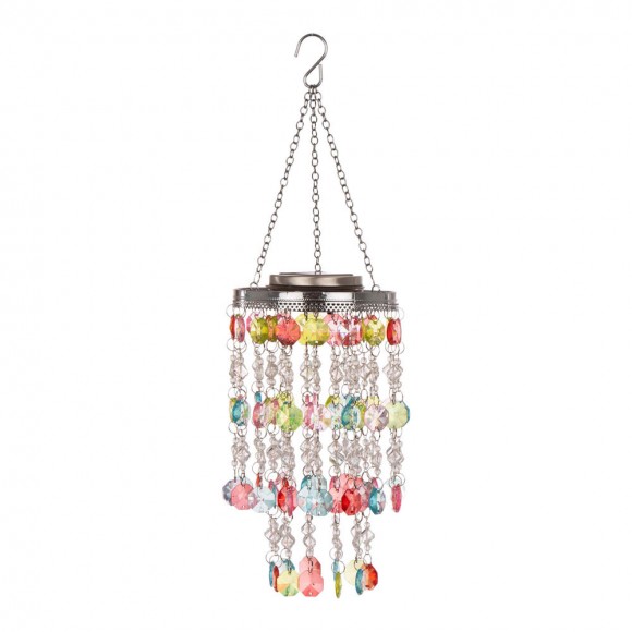 glitzhome Glitzhome 18.75"H Solar Lighted Hanging Décor with Multicolored Acrylic Jewel Beads