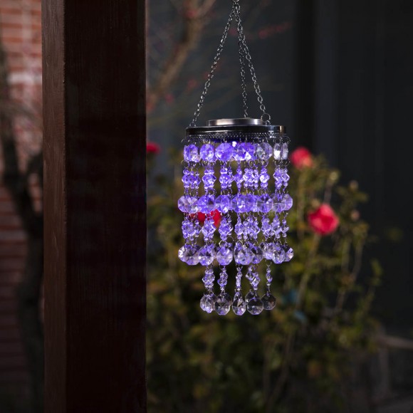 Glitzhome Glitzhome 18.75"H Solar Lighted Transparent Acrylic Jewel Beaded Wind Chime Or Chandelier Hanging Décor
