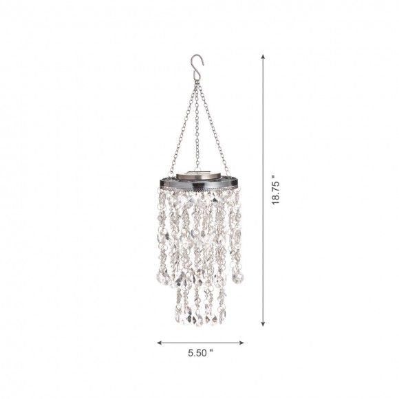 Glitzhome Glitzhome 18.75"H Solar Lighted Transparent Acrylic Jewel Beaded Wind Chime Or Chandelier Hanging Décor