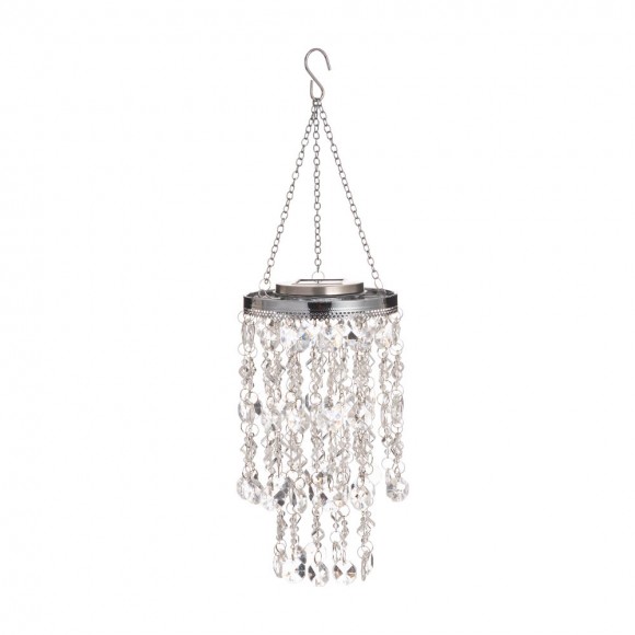 glitzhome Glitzhome 18.75"H Solar Lighted Transparent Acrylic Jewel Beaded Wind Chime or Chandelier Hanging Décor