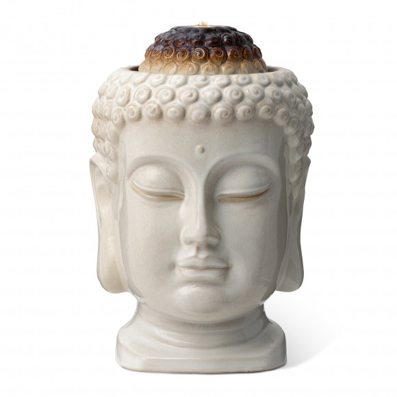 glitzhome Glitzhome 18.75"H Zen-Style Buddha Head Sand Beige Textured Glaze Ceramic Outdoor Tabletop or Floor Fountain with Pump(KD)
