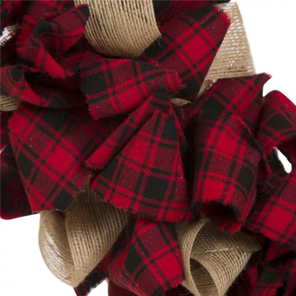 Glitzhome Glitzhome 18.9"D Plaid Fabric Wreath Holiday Wall Or Door Decor