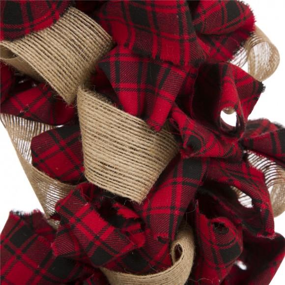 Glitzhome Glitzhome 18.9"D Plaid Fabric Wreath Holiday Wall Or Door Decor