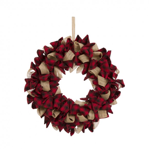 glitzhome Glitzhome 18.9"D Plaid Fabric Wreath Holiday Wall or Door Decor