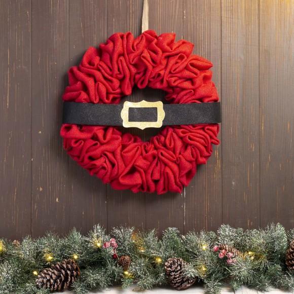 Glitzhome Glitzhome 18"D Christmas Red With Belt Fabric Wreath