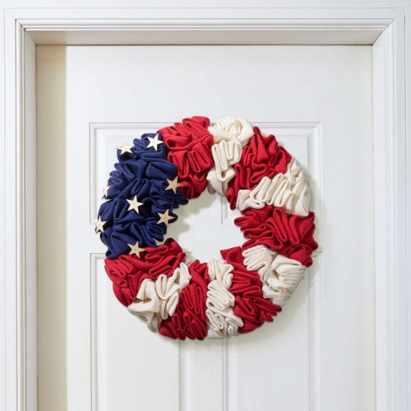 Glitzhome Glitzhome 18"D Patriotic/Americana Round Fabric Wreath