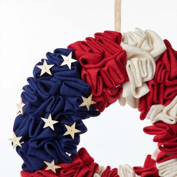 Glitzhome Glitzhome 18"D Patriotic/Americana Round Fabric Wreath