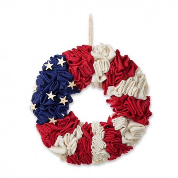 glitzhome Glitzhome 18"D Patriotic/Americana Round Fabric Wreath
