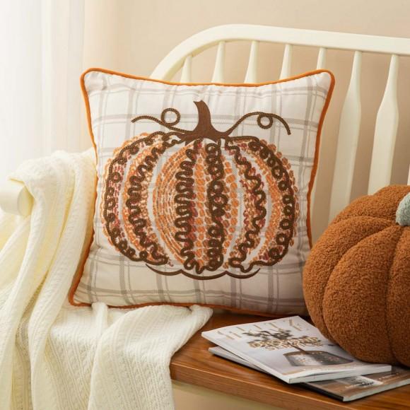 Glitzhome Glitzhome 18" Fall Embroidered Pumpkin Pillow Cover