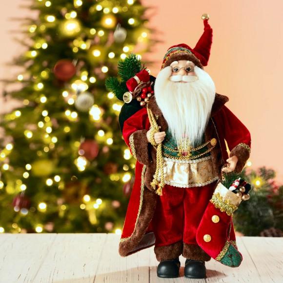 Glitzhome Glitzhome 18"H Christmas Santa Claus Figurine With Traditional Red Velvet Suit