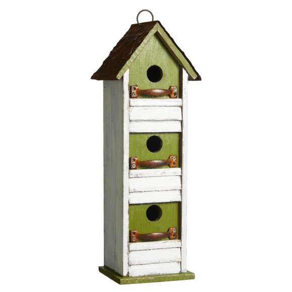 glitzhome Glitzhome 18"H Distressed Solid Wood Cottage with Shutter Texture Decorative Outdoor Garden Birdhouse