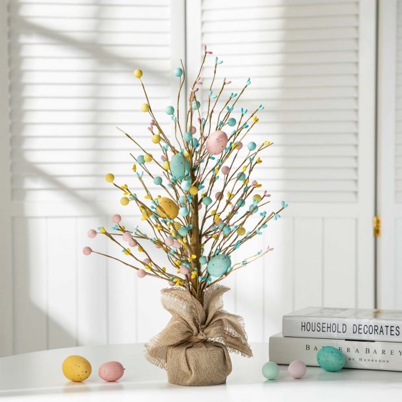 Glitzhome Glitzhome 18"H Easter Table Tree With Multicolor Easter Eggs