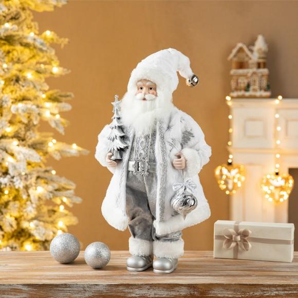 Glitzhome Glitzhome 18"H Faux Fur Christmas Frosty Santa Figurine With Porcelain Face