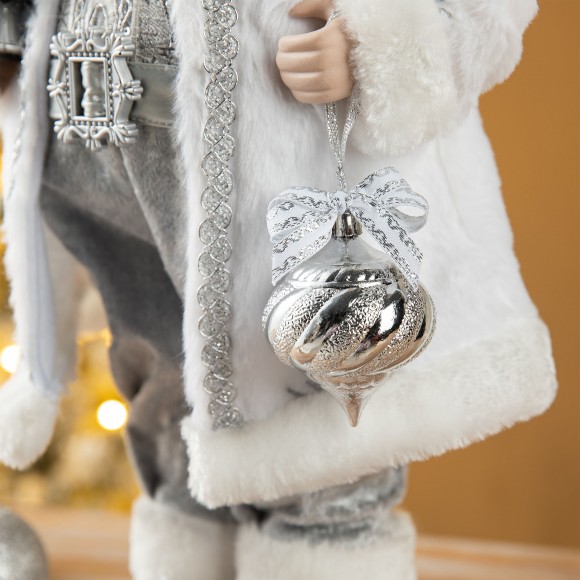 Glitzhome Glitzhome 18"H Faux Fur Christmas Frosty Santa Figurine With Porcelain Face