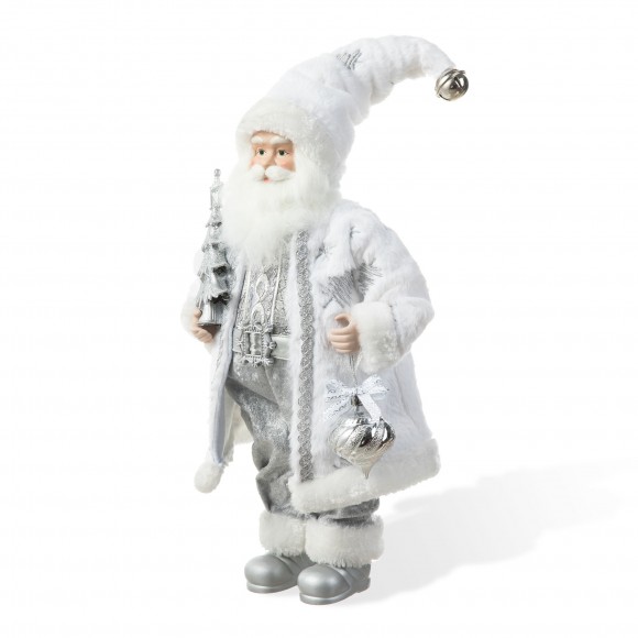 glitzhome Glitzhome 18"H Faux Fur Christmas Frosty Santa Figurine with Porcelain Face