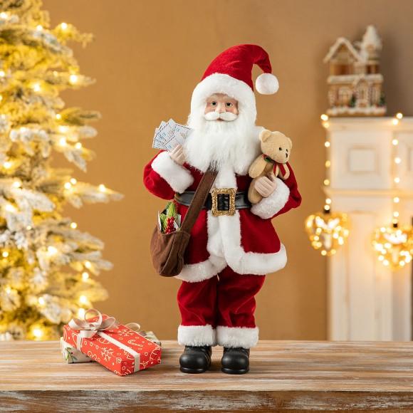 Glitzhome Glitzhome 18"H Faux Fur Christmas Mail Santa Figurine With Porcelain Face