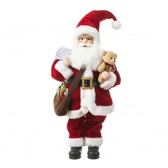 Glitzhome Glitzhome 18"H Faux Fur Christmas Mail Santa Figurine With Porcelain Face
