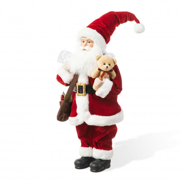 glitzhome Glitzhome 18"H Faux Fur Christmas Mail Santa Figurine with Porcelain Face