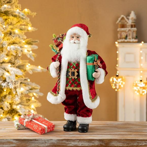 Glitzhome Glitzhome 18"H Faux Fur Christmas Traditional Santa Figurine With Porcelain Face