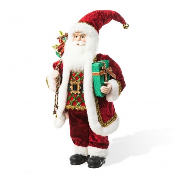 glitzhome Glitzhome 18"H Faux Fur Christmas Traditional Santa Figurine with Porcelain Face