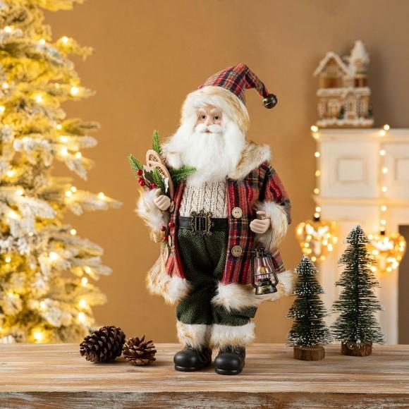 Glitzhome Glitzhome 18"H Faux Fur Christmas Woodland Santa Figurine With Porcelain Face