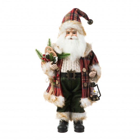 Glitzhome Glitzhome 18"H Faux Fur Christmas Woodland Santa Figurine With Porcelain Face