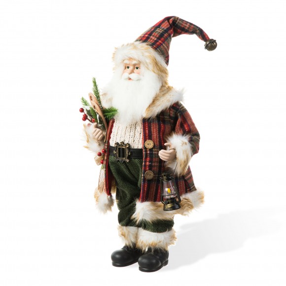 glitzhome Glitzhome 18"H Faux Fur Christmas Woodland Santa Figurine with Porcelain Face