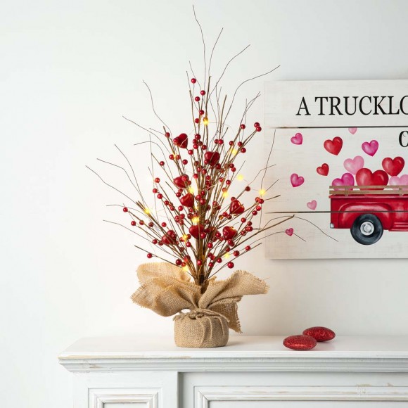 Glitzhome Glitzhome 18"H Lighted Valentine's Berry Heart Table Tree