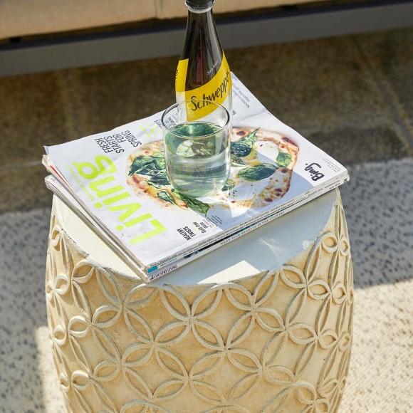 Glitzhome Glitzhome 18"H MGO Antique Cream White Grid Garden Stool Or Drum Table Or Planter Stand (Multi-functional)