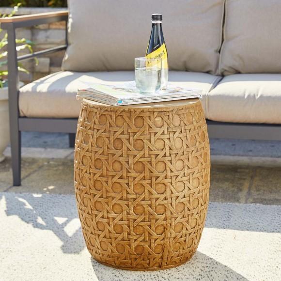 Glitzhome Glitzhome 18"H MGO Faux Wicker Textured Garden Stool Or Drum Table Or Planter Stand (Multi-functional)