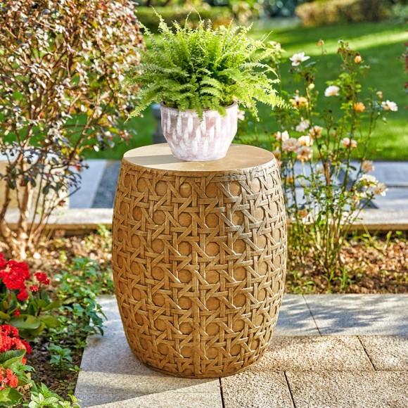 Glitzhome Glitzhome 18"H MGO Faux Wicker Textured Garden Stool Or Drum Table Or Planter Stand (Multi-functional)