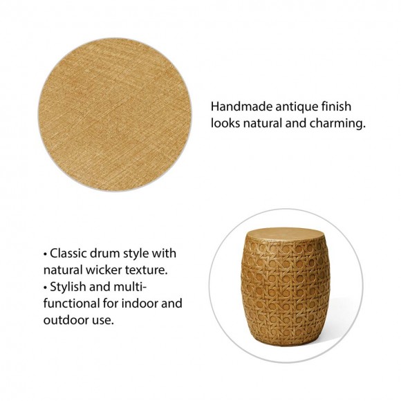 Glitzhome Glitzhome 18"H MGO Faux Wicker Textured Garden Stool Or Drum Table Or Planter Stand (Multi-functional)