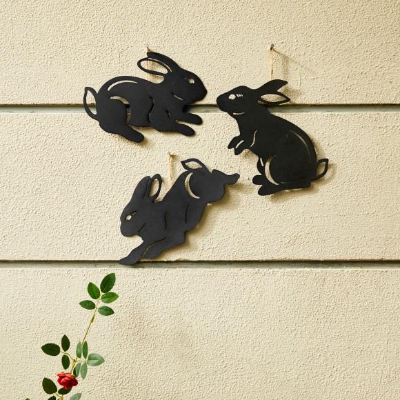 Glitzhome Glitzhome 18"H Multi-functional 2-in-1 Set Of 3 Black Metal Rabbit Silhouette Pick Wall Decor(KD)