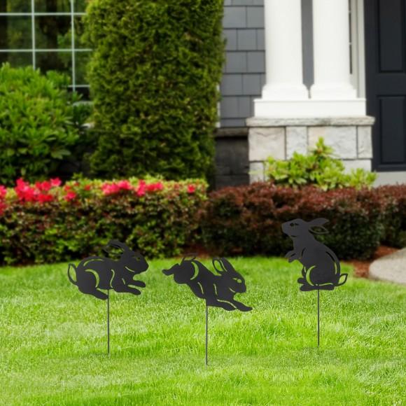 Glitzhome Glitzhome 18"H Multi-functional 2-in-1 Set Of 3 Black Metal Rabbit Silhouette Pick Wall Decor(KD)
