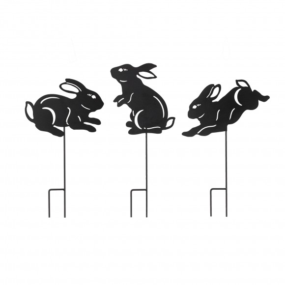glitzhome Glitzhome 18"H Multi-functional 2-in-1 Set of 3 Black Metal Rabbit Silhouette Pick Wall Decor(KD)