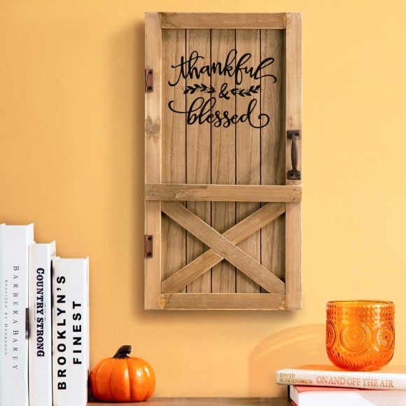 Glitzhome Glitzhome 18"H Natural Wooden Thanksgiving Barn Door Wall Décor Or Standing Decor