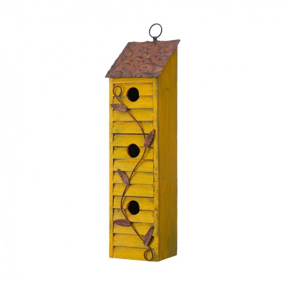 glitzhome Glitzhome 18"H Oversized Retro Yellow Three-Tiered Distressed Solid Wood Window Shutters Birdhouse