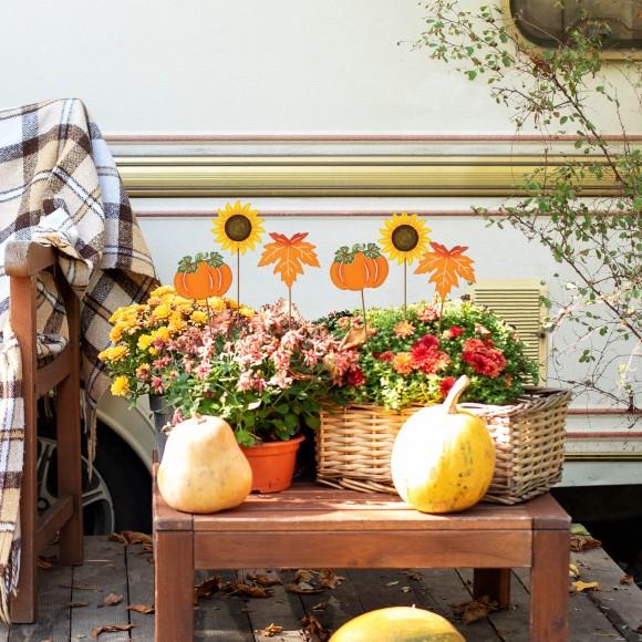 Glitzhome Glitzhome 18"H Set Of 6 Fall Metal Pumpkin Leave & Sunflower Yard Stake
