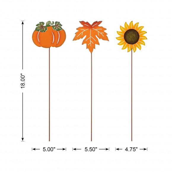 Glitzhome Glitzhome 18"H Set Of 6 Fall Metal Pumpkin Leave & Sunflower Yard Stake