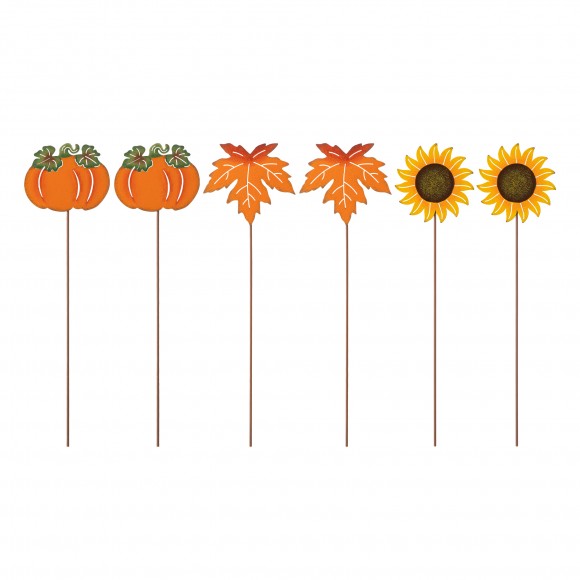 glitzhome Glitzhome 18"H Set of 6 Fall Metal Pumpkin Leave & Sunflower Yard Stake