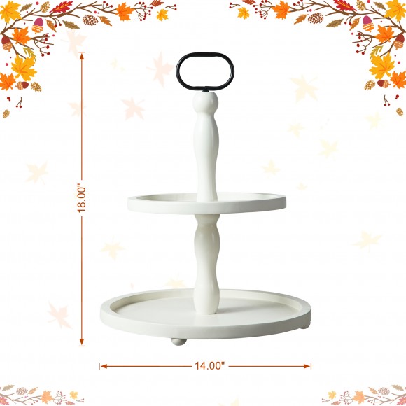 Glitzhome Glitzhome 18"H White Wood Double Tiered Tray