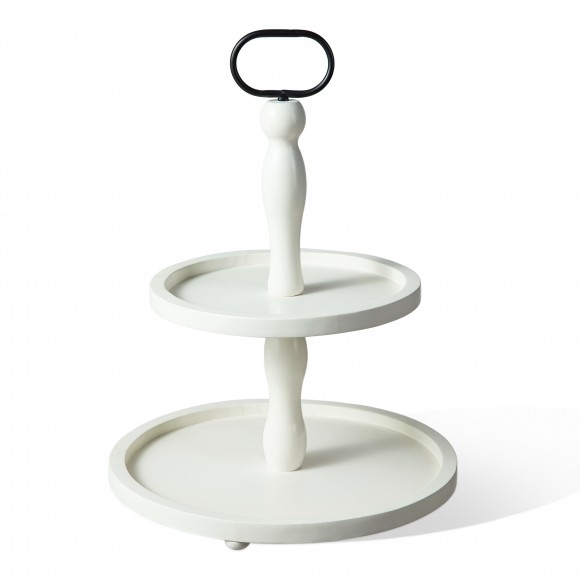 glitzhome Glitzhome 18"H White Wood Double Tiered Tray