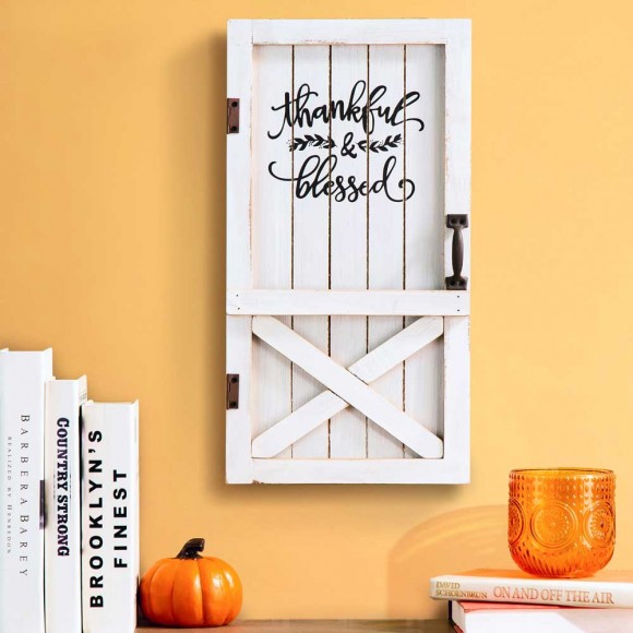 Glitzhome Glitzhome 18"H White Wooden Thanksgiving Barn Door Wall Decor Or Standing Decor
