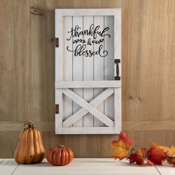Glitzhome Glitzhome 18"H White Wooden Thanksgiving Barn Door Wall Decor Or Standing Decor